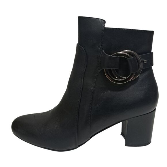 Karl Lagerfeld Paris Elegant Goth Leather Block Heel Ankle Boots Size 7.5 Black - Picture 4 of 15